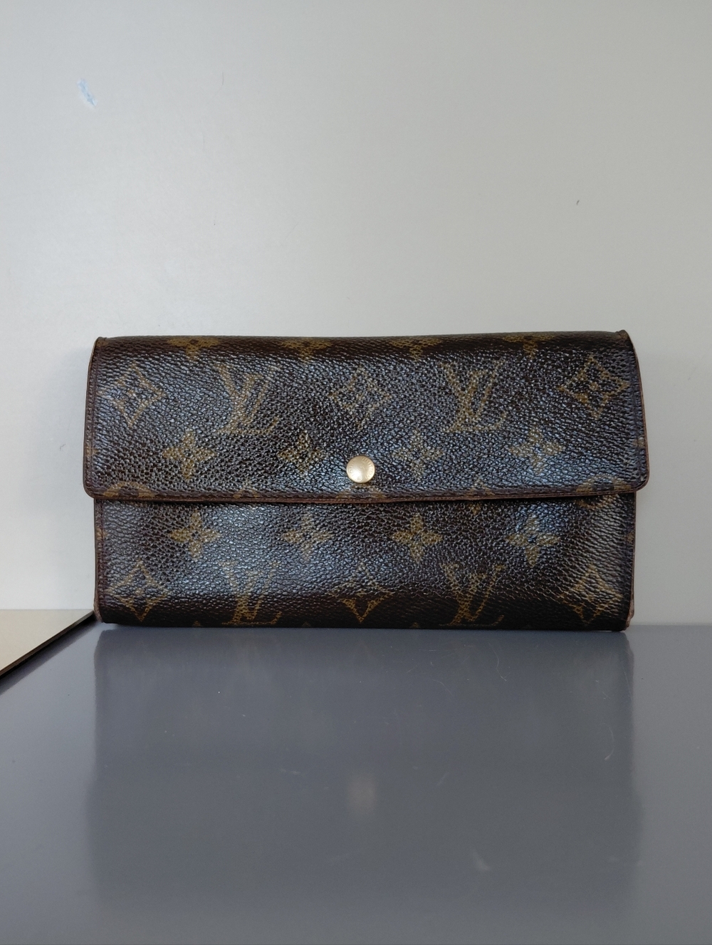 Louis Vuitton Classic Signature Monogram Canvas Sarah Wallet in Brown and Gold
